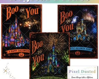 Halloween Castle - Set of 3 Digital Prints  | Mickey's Not So Scary Party Magic Kingdom Artwork | Boo To You | Home Decor | WDW Poster Art