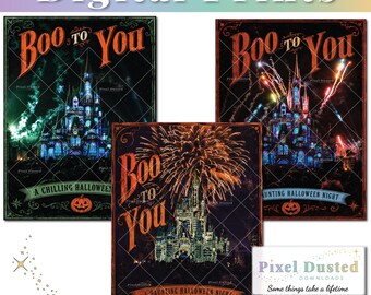 Castle Halloween - Set of 3 Digital Prints  | Mickey's Not So Scary Party Magic Kingdom Artwork | Boo To You | Home Decor | WDW Poster Art