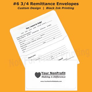 Custom #6 3/4 Remittance Envelopes Printed in Black Ink | Custom Design | Commercial Printing | Non-Profit | Church | Fundraising | Donation