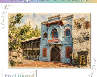 Animal Kingdom Yak & Yeti Inspired Watercolor Artwork | Anandapur Architecture | Disney Home Decor | Instant Download | WDW Poster Art