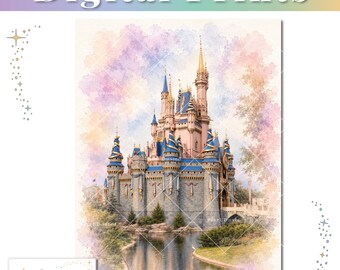 Castle 50th Magic Kingdom Photograph-Watercolor Artwork | Fairy Tale Princess Castle | Disney Home Decor | Instant Download | WDW Poster