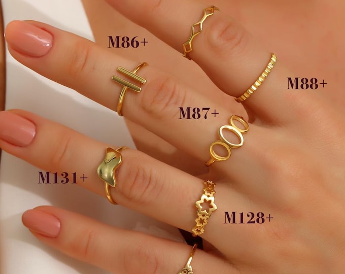 14K Gold Triple Bead Ring, Minimalist Stacking Ring