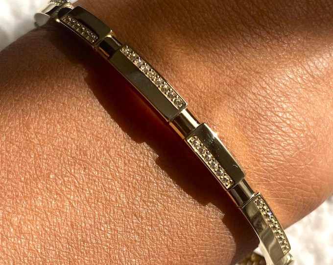 Rectangular Bangle, Diamond Bangle, Solid Gold Bangle, Geometric Bangle, 14K Gold Bangle, Bangle Bracelet, Chunky Bangle, 14K Gold Bracelet