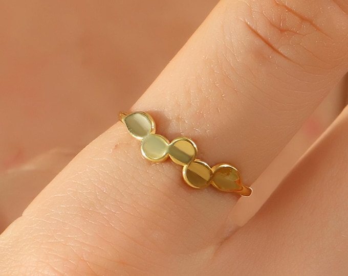 14k Gold Dot Ring, Handmade Petal Design, Stackable Ring