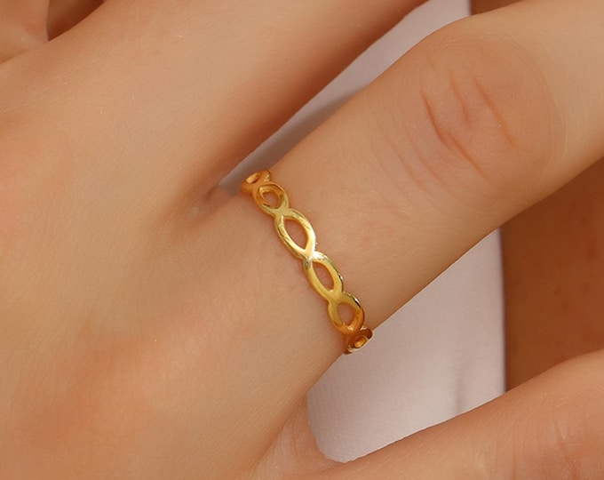 14K Gold Infinity Ring, Criss Cross Wedding Band, Eternity Ring