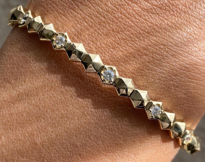 Octagon Bangle, Honeycomb Bangle, Hexagon Bangle, Gold Bangle, Gold Bangle Bracelet, 14K Gold Bangle, Dainty Bracelet, Bracelets for Women