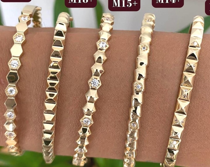 Bangle Bracelet, Gold Bangle Bracelet 14K, Solid Gold Bracelet, Gemstone Bracelet, Diamond Bangle, 10K Gold Bracelet, Solid Gold Bangle