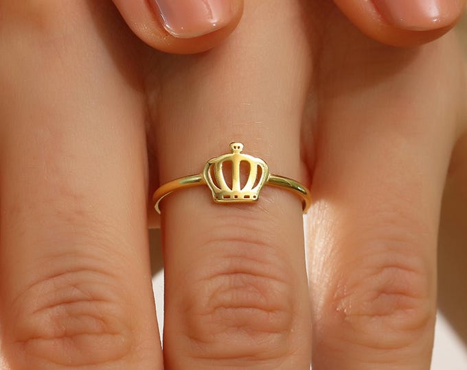 Solid Gold Crown Ring, Modern Minimalist Band