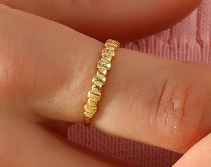 10K Gold Textured Ring, Stacking Wedding Band