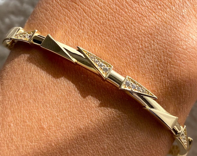 Triangle Bangle, 14K Solid Gold Bangle, Geometric Bangle, Bangles, Gold Bangle, Solid Gold Bangle, 14K Gold Bangle, Chunky Bangle, Bracelets