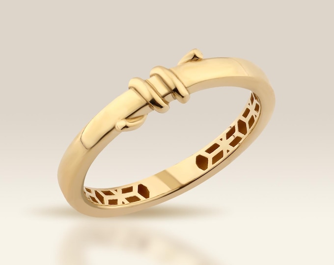 14K Gold Knot Ring, Dainty Wedding Band, Minimalist Stacking Ring