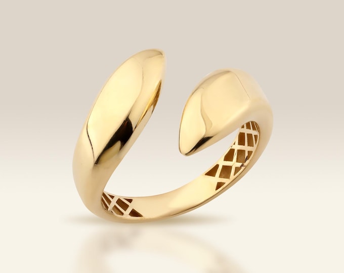14K Solid Gold Open Ring, Chunky Stackable Statement Ring