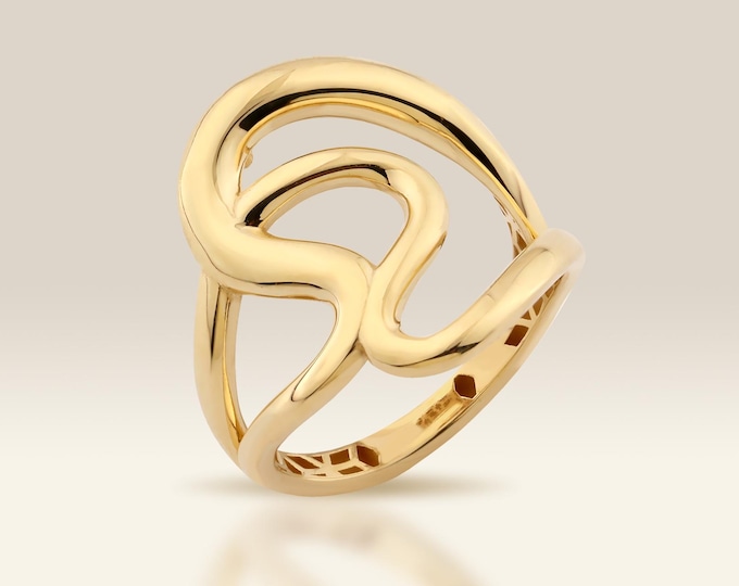 14K Gold Chunky Swirl Ring, Wave Statement Ring
