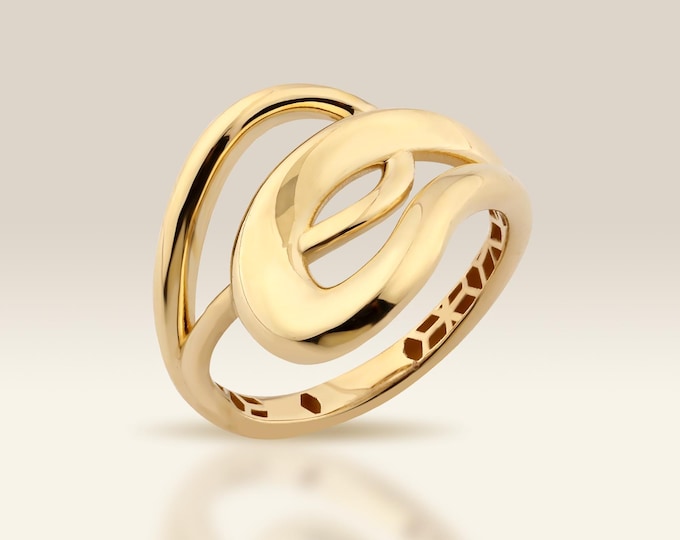 Handmade 14K Gold Statement Ring, Modern Wrap Design