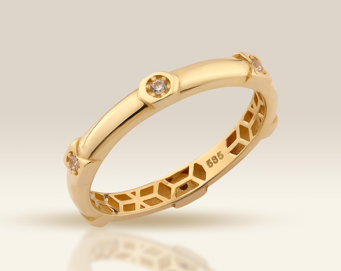 Wedding Band, Cubic Zirconia Ring, Statement Rings, Solid Gold Ring, Dainty Ring, 18K Gold Ring, Gold Band, Minimalist Ring, Stackable Rings