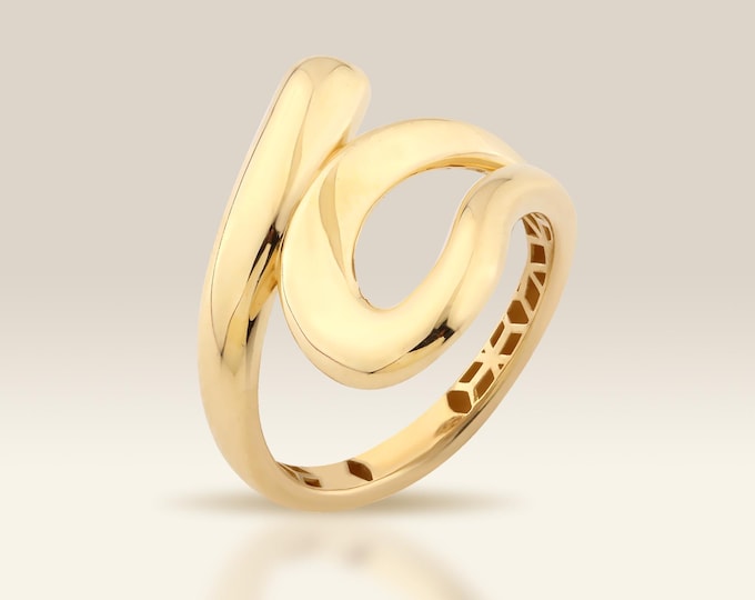 14K Gold Abstract Loop Ring, Modern Statement Band