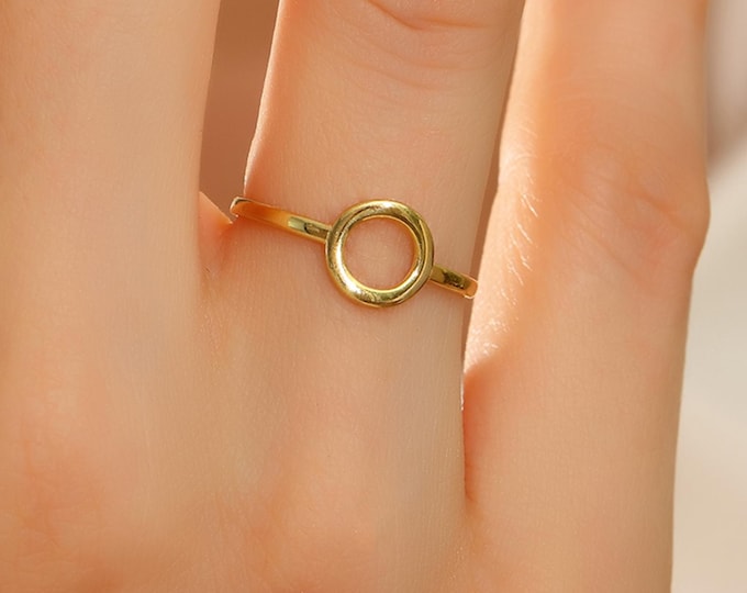 Dainty 14K Gold Open Circle Ring, Minimalist Geometric Ring