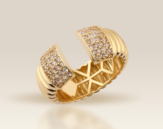 Knuckle Ring, Stackable Rings, Adjustable Ring, Open Ring, 10K Gold Ring, Dainty Ring, Statement Rings, Cubic Zirconia Ring, 14K Gold Ring