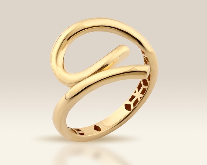 10K Gold Bypass Ring, Minimalist Swirl Band