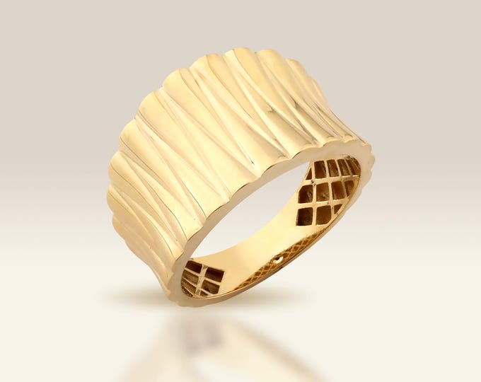 14K Gold Concave Dome Ring, Geometric Statement Stacking Ring