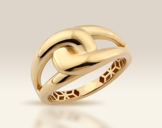 14K Gold Knot Ring, Chunky Interlock Statement Ring