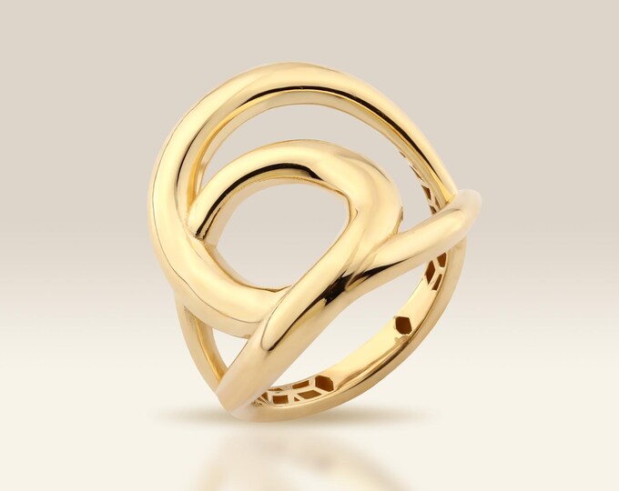 14K Gold Statement Knot Ring, Abstract Chunky Interlock Ring