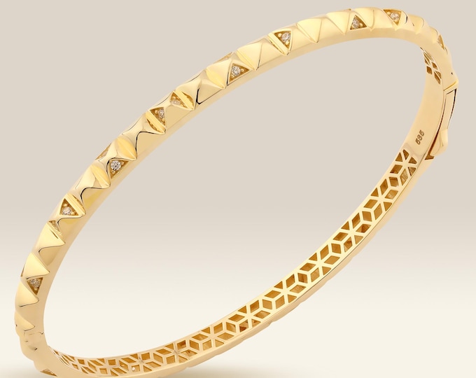 Triangle Bangle, Pyramid Bangle, Gold Bangle Bracelet, 10K Gold Bangle, Gold Bracelet, Dainty Bracelet, Bracelets for Women, Diamond Bangle