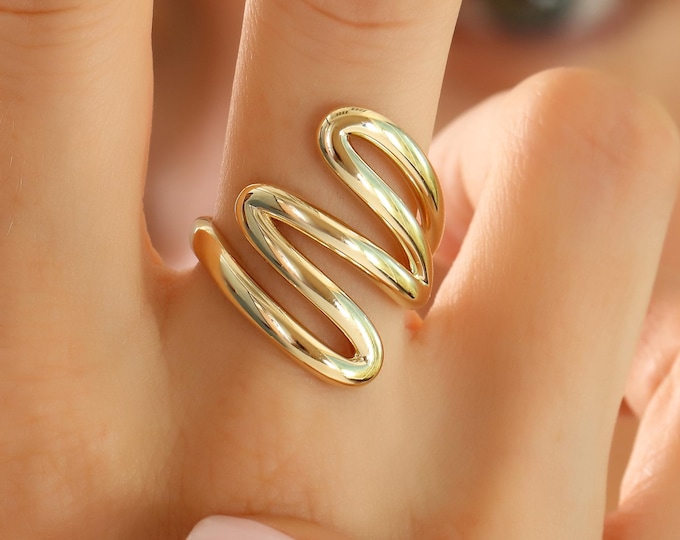 Gold Ring, Statement Rings, Wave Ring, Curvy Ring, 10K Gold Ring, Solid Gold Ring, Dainty Ring, Modena Jewelry, Wavy Ring, Freeform Ring