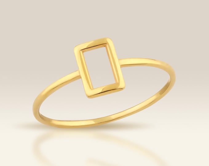 Minimalist 14K Gold Rectangle Ring, Modern Geometric Band