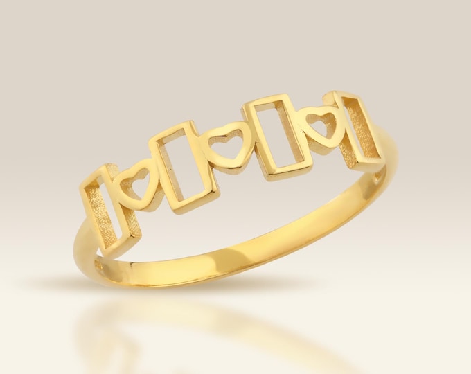 14K Gold Heart Ring, Geometric Love Band