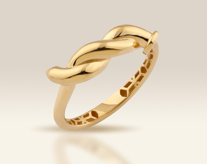 14K Gold Knot Ring, Twisted Rope Wedding Band