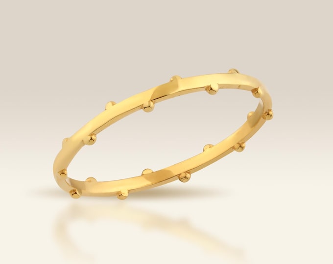 14K Gold Dot Band Ring, Minimalist Stacking Ring