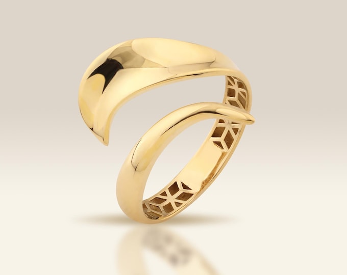 Adjustable Ring, Concave Ring, Wrap Ring, 14K Gold Ring, Solid Gold Ring, Gift for Her, Stackable Rings, Bypass Ring, Open Ring, Wave Ring