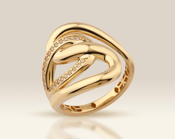 Statement Rings, Gold Ring, Freeform Ring, Swirl Ring, Solid Gold Ring, Diamond Ring, Dainty Rings, Fine Jewelry, Unique Rings, Knot Ring