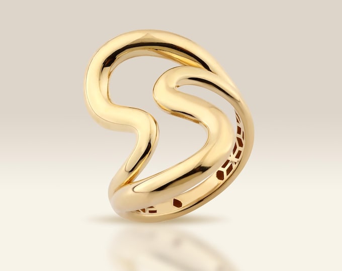 Wavy Gold Ring, Statement Ring, 18K Gold Ring, Gold Rings for Women 14K Solid Gold, Open Wavy Ring, Freeform Ring, Gold Ring, 10K Gold Ring
