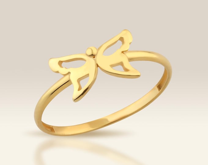 Gold Butterfly Ring, Dainty Wing Ring, Angel Wedding Band