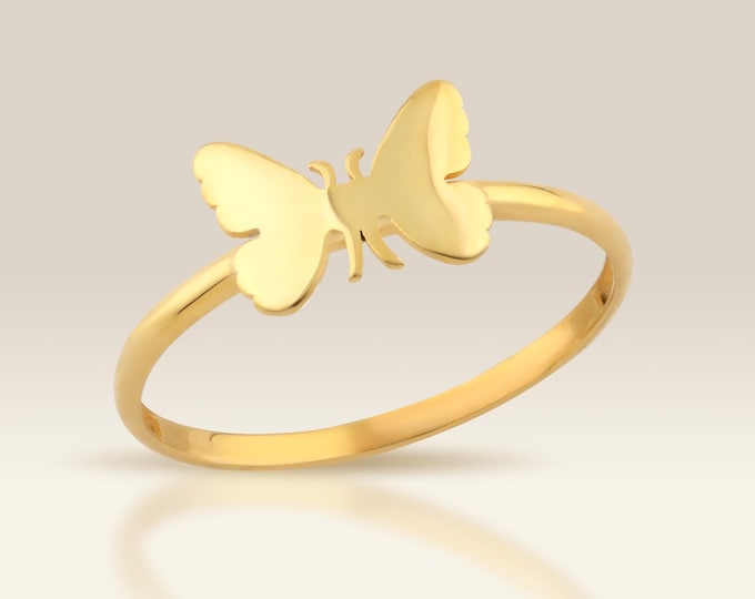 Dainty 14K Gold Butterfly Ring, Animal Jewelry