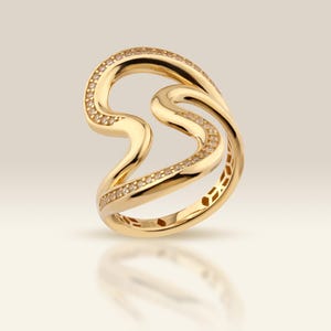 Swirl Freeform Ring, Statement Ring, Gold Rings, Diamond Ring, Wavy Ring, S Shape Ring, Lab grown Diamond Ring, Solid Gold Ring, Chunky Ring