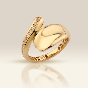 14K Gold Diamond Dome Ring: Chunky Statement Wrap Ring