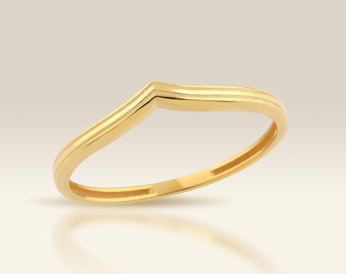 10K Gold Wishbone Ring, Curved V Wedding Band