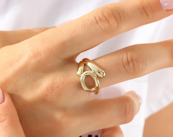 Bypass Statement Ring, Loop Bypass Ring, Gold Rings for Women 14K Solid Gold, Dainty Ring, Solid Gold Ring, Stackable Ring, Chunky Gold Ring