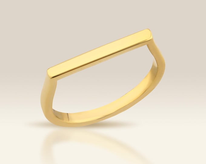 Gold Flat Top Bar Ring, Modern Stacking Band