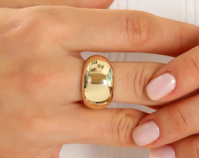 Dome Ring, Chunky Ring, Statement Rings, Solid Gold Ring, Dainty Ring, Rose Gold Ring, 10K Gold Ring, 14K Gold Ring, Modena Jewelry