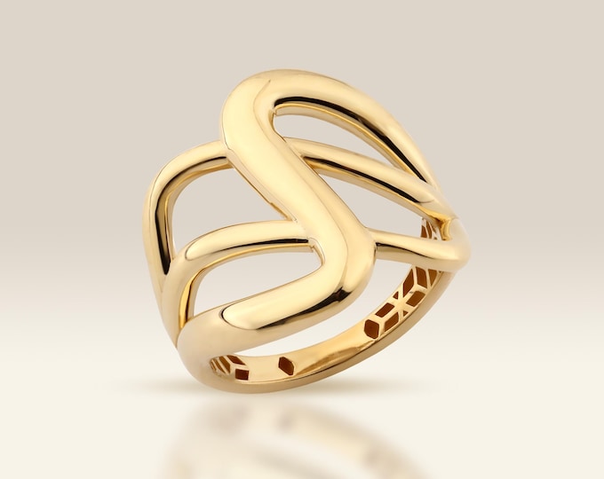 Sculptural 14K Gold Freeform Ring, Modern Statement Jewelry