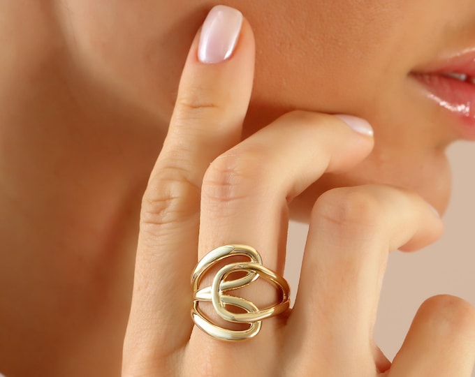 Knot Ring, Freeform Ring, Abstract Ring, Triple Loop Ring, Sculptural Gold Ring, Chunky Gold Ring, Dainty Ring, Bypass Ring, Statement Rings