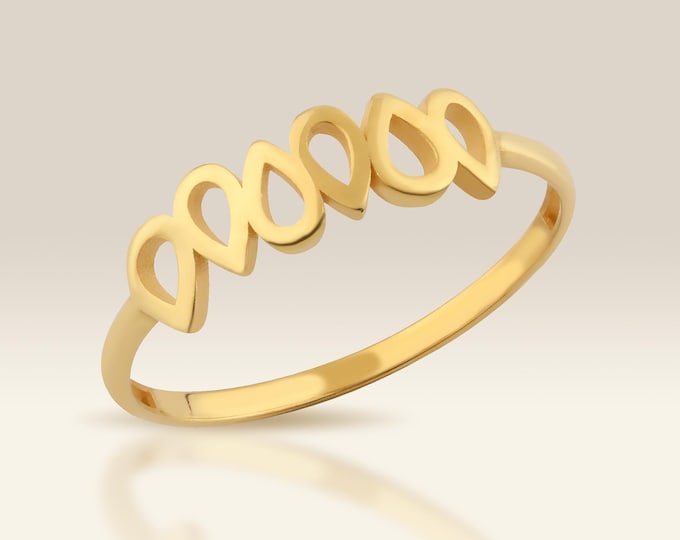 10K Gold Water Drop Band Ring, Teardrop Stackable Ring
