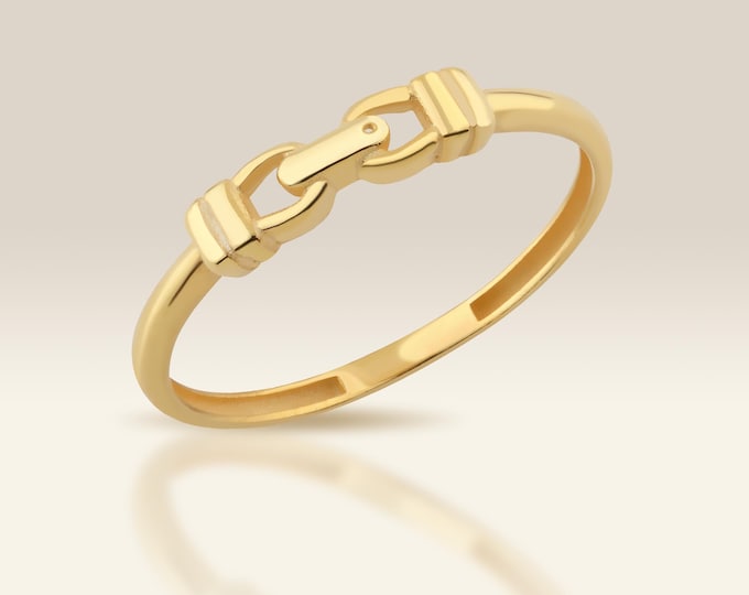 Gold Equestrian Link Ring, Handmade 14K Gold