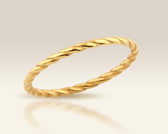 14K Gold Twisted Rope Ring, Minimalist Band