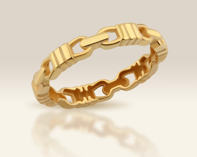 14K Gold Chain Link Ring, Modena Jewelry