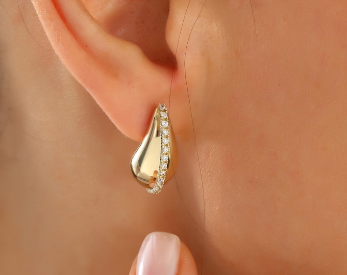 Teardrop Earrings, Gold Earrings, Drop Earrings, 14K Gold Earrings, Diamond Earrings, Rose Gold Earrings, 10K Gold Earrings, Dainty Earrings